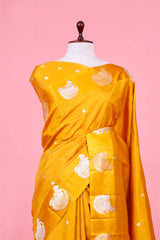 Yellow Handloom Banarasi Silk Saree with Nandi Motifs