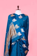 Teal Blue Handloom Banarasi Silk Saree with Nandi Motifs