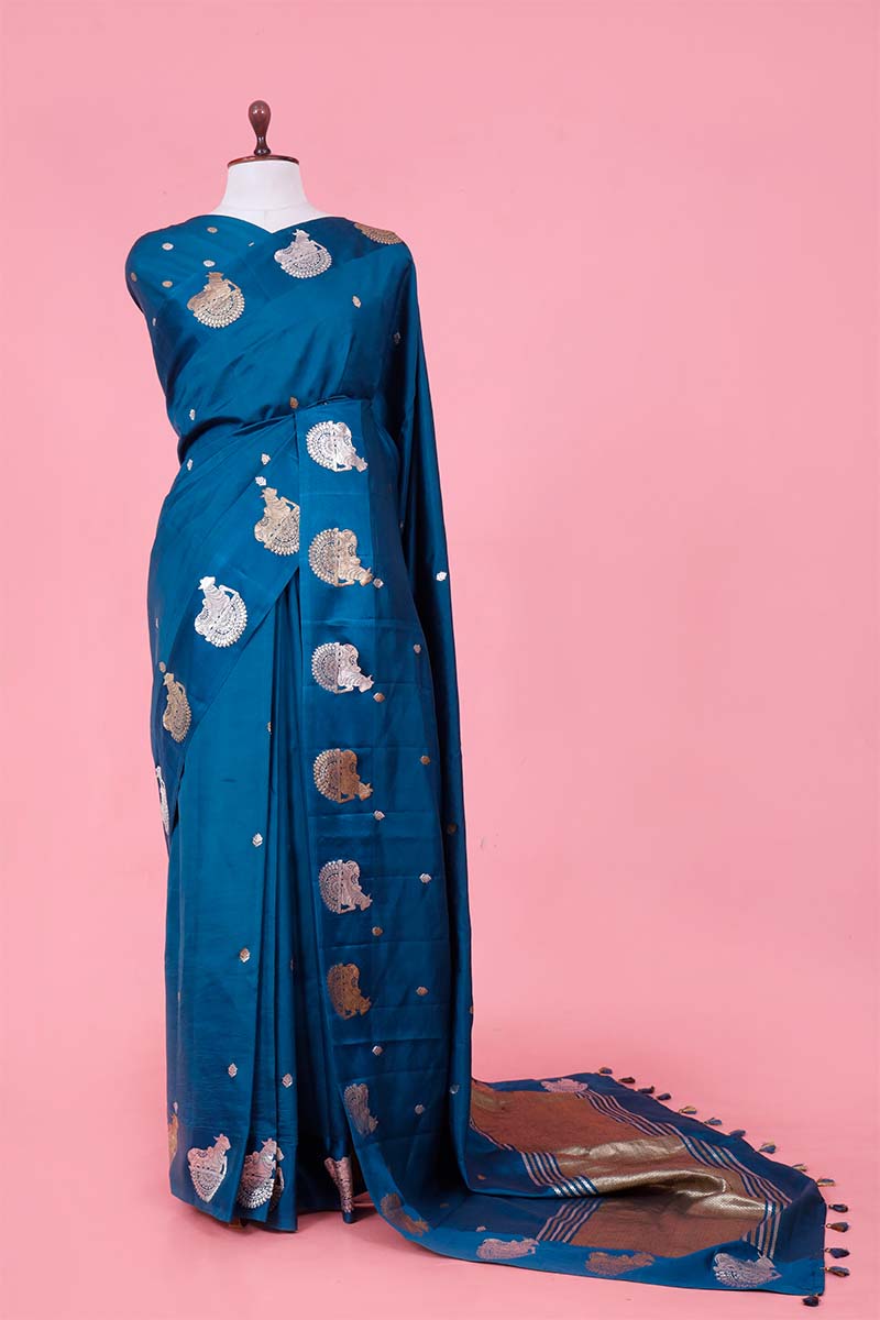 Banarasi Silk Saree, Banarasi saree, silk saree, teal blue saree, wedding saree, party wear saree​