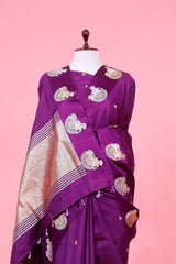 Purple Handloom Banarasi Saree with Nandi Motifs