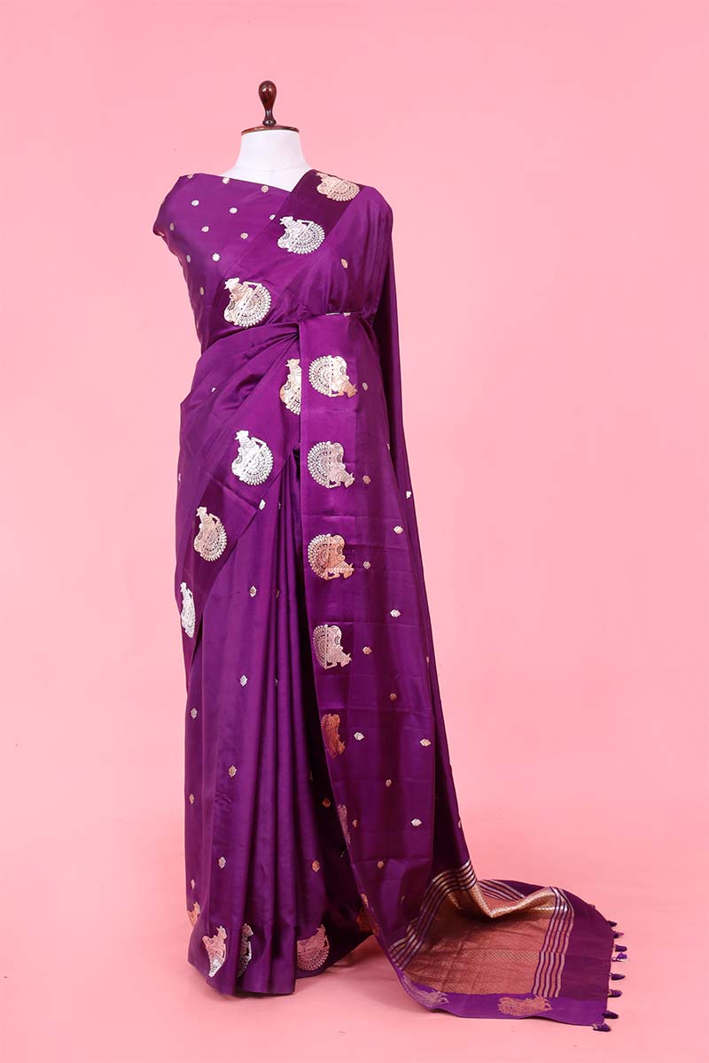 Purple Handloom Banarasi Saree with Nandi Motifs