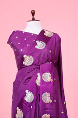 Purple Handloom Banarasi Saree with Nandi Motifs