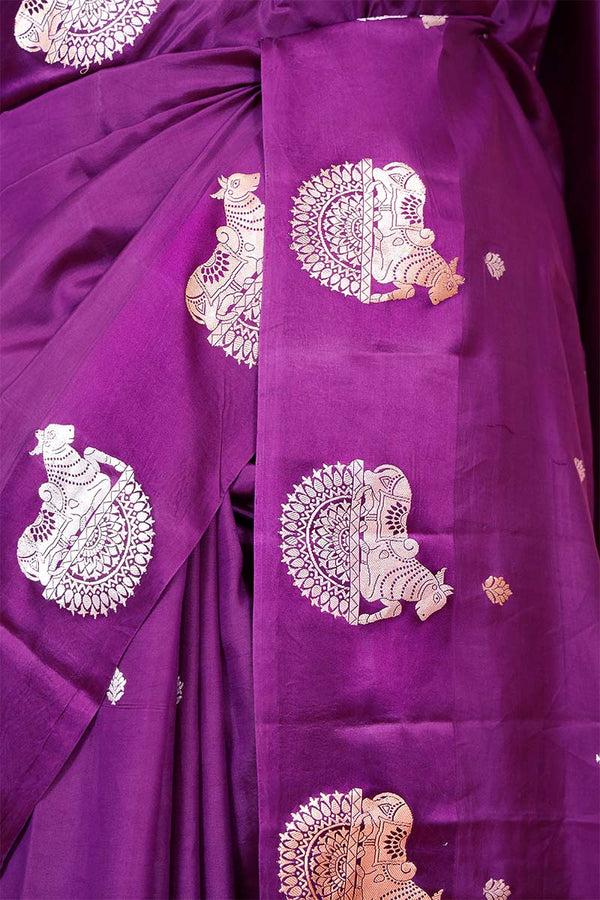 Purple Handloom Banarasi Saree with Nandi Motifs