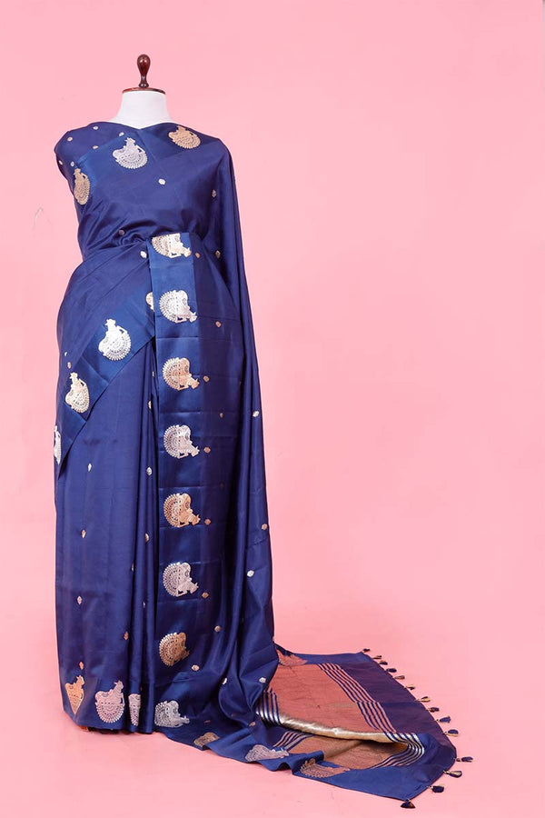 Banarasi Silk Saree, Banarasi saree, silk saree, navy blue saree, wedding saree, party wear saree​