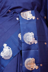 Navy Blue Handloom Banarasi Saree with Nandi Motifs