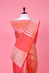 Peach Banarasi Katan Saree with Sona Rupa Stripes