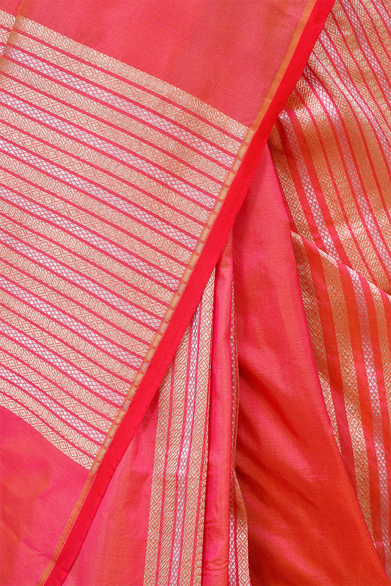 Peach Banarasi Katan Saree with Sona Rupa Stripes