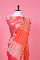 Peach Banarasi Katan Saree with Sona Rupa Stripes