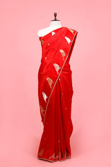 Red Handloom Banarasi Silk Saree, Gold Zari Handloom Banarasi Silk Saree