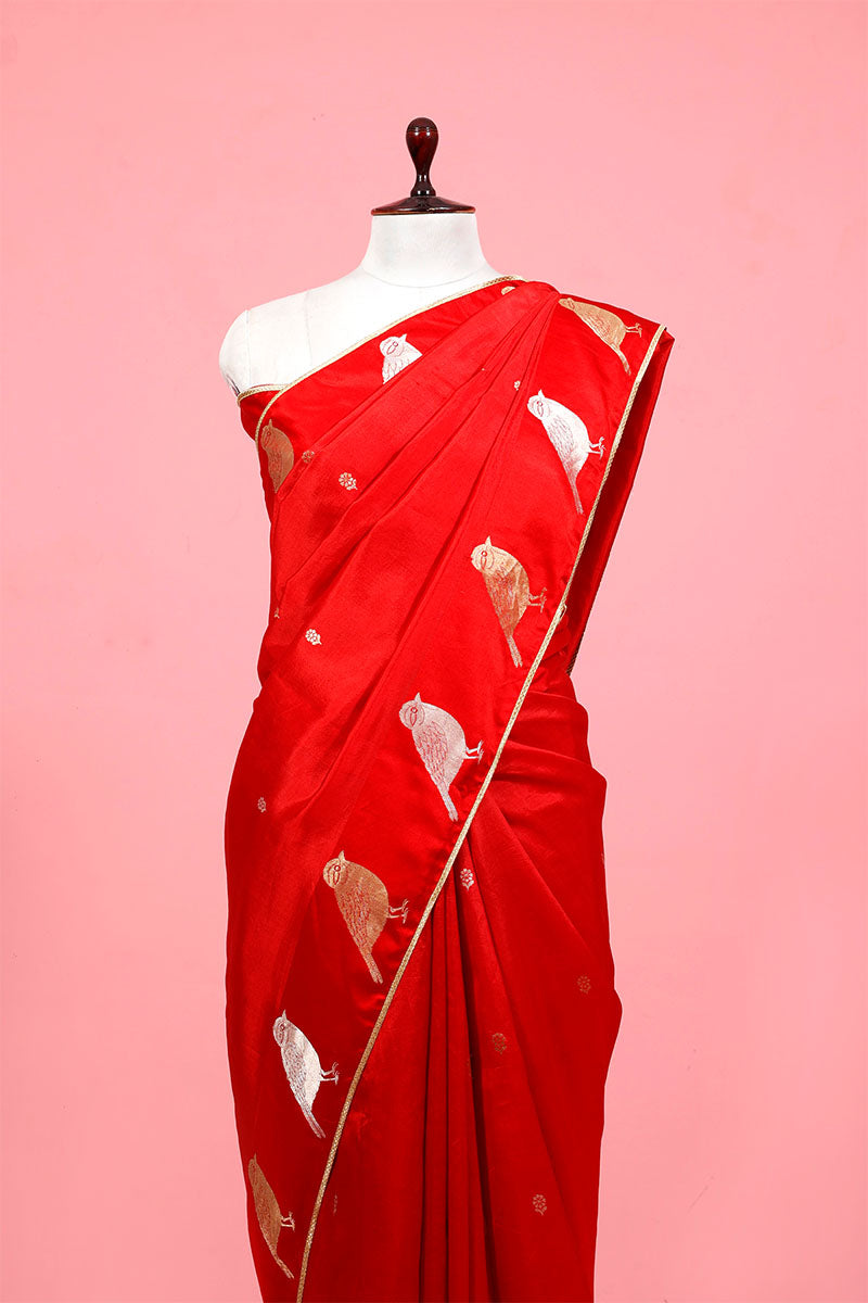 Nita Ambani Inspired Red Saree with Gayatri Mantra