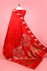 Red Pure Silk handloom banarasi saree, Red Saree, Red Banarasi Silk Saree