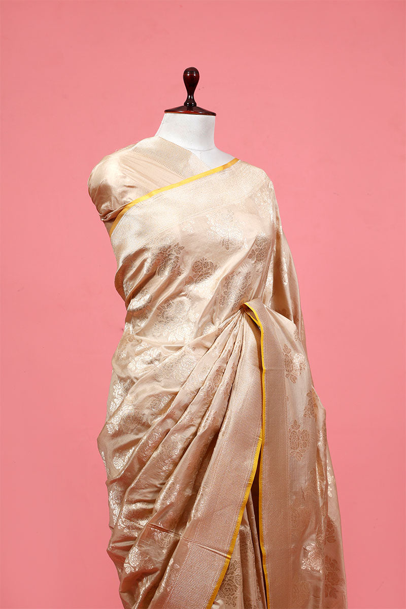 Ivory Banarasi Katan Silk Saree with Water Gold Zari Work