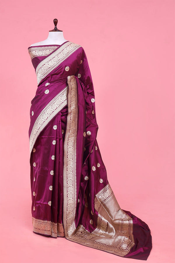 wine saree, Banarasi Silk Saree, Banarasi saree, pure silk saree, wedding saree, party wear saree, handloom saree