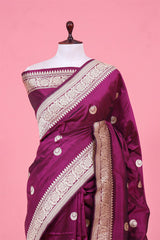 Deep Purple Katan Silk Saree with Golden Kadhwa Moon Motifs