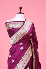 Deep Purple Katan Silk Saree with Golden Kadhwa Moon Motifs