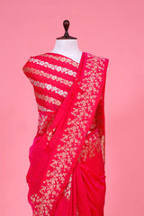 Magenta Pink Katan Silk Banarasi Saree with Sona-Rupa Floral Motifs