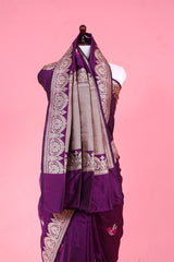 Purple Katan Silk Banarasi Saree with Meenakari Bird Motifs