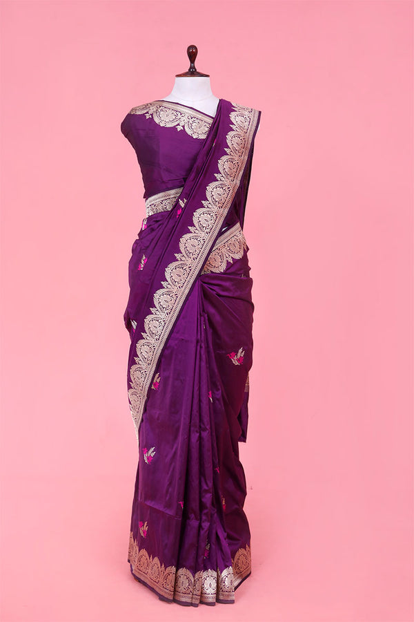 Banarasi Silk Saree, Banarasi saree, silk saree, Purple saree, wedding saree, saree For Diwali, saree for dussehra