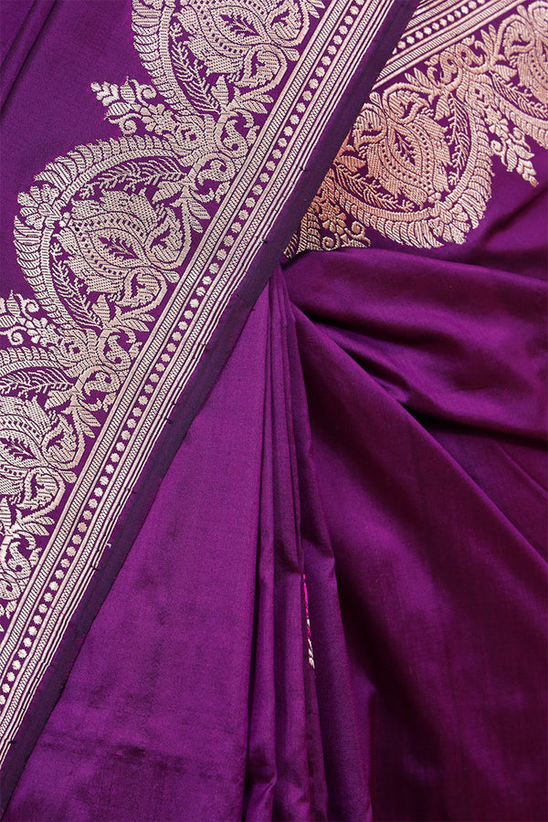 Purple Katan Silk Banarasi Saree with Meenakari Bird Motifs