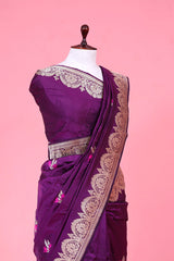 Purple Katan Silk Banarasi Saree with Meenakari Bird Motifs