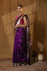 Purple Katan Silk Banarasi Saree with Meenakari Bird Motifs