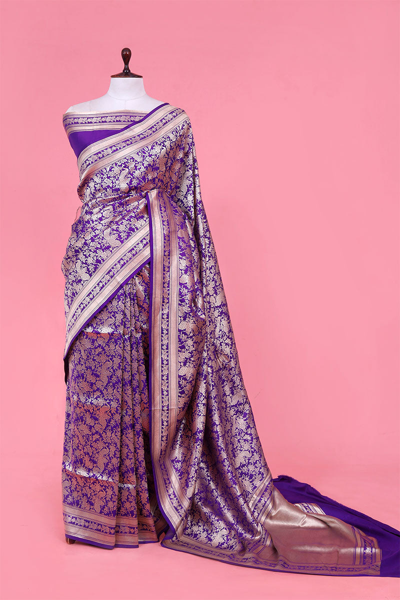 Banarasi Silk Saree, Banarasi saree, silk saree, purple saree, saree for diwali, saree for dussehra, handloom saree