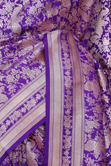 Bluish Purple Katan Silk Banarasi Saree with Golden Zari Mayur Jaal work