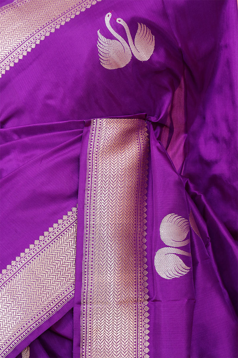 Purple Handloom Banarasi Saree with Meenakari Hansa Motifs