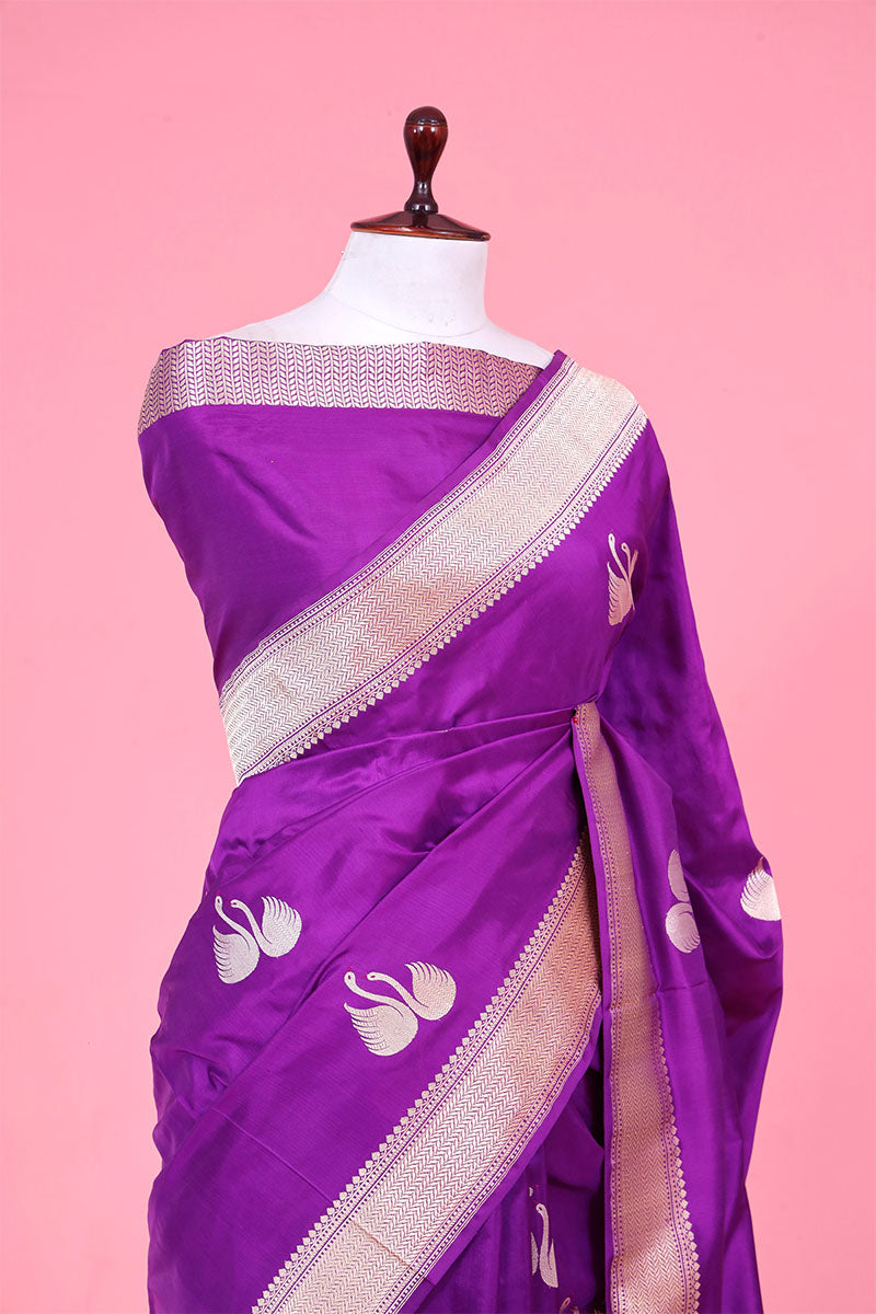 Purple Handloom Banarasi Saree with Meenakari Hansa Motifs