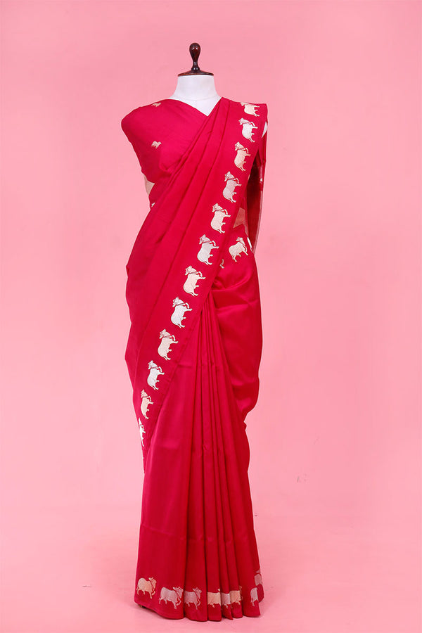 Banarasi Silk Saree, Banarasi saree, silk saree, red saree, magenta pink saree, saree for diwali, saree for dussehra 
