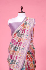 Lilac Katan Silk Banarasi Saree with Water Gold Zari Jaal work