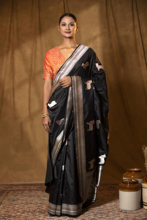 Black Katan Silk Banarasi Saree with Surabhi Motifs