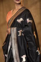 Black Katan Silk Banarasi Saree with Surabhi Motifs