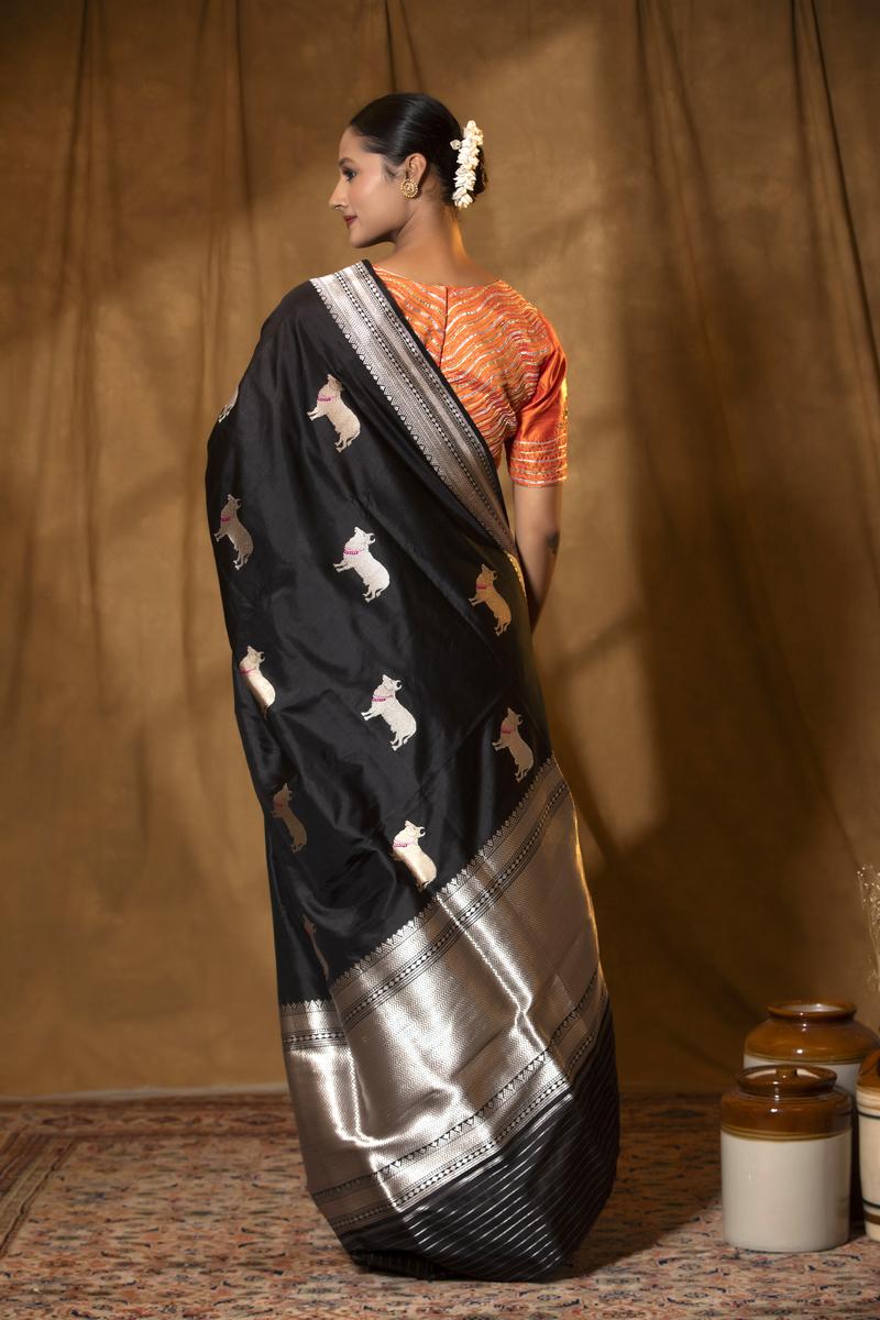 Black Katan Silk Banarasi Saree with Surabhi Motifs