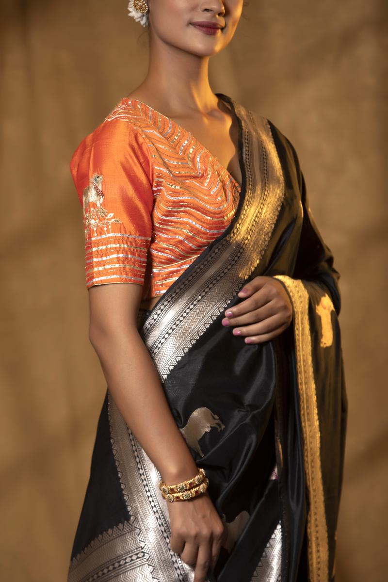 Black Katan Silk Banarasi Saree with Surabhi Motifs