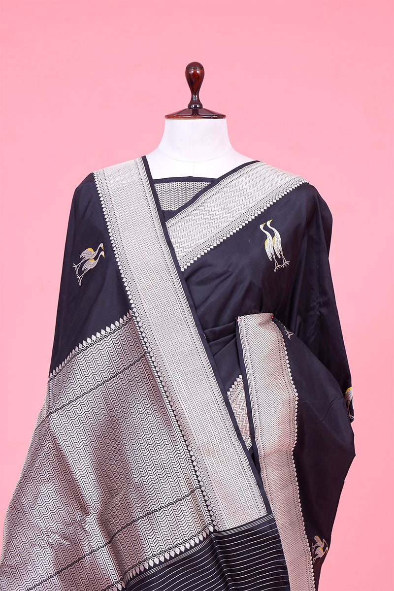 Black Handloom Banarasi Saree with Shuturmurg Motifs