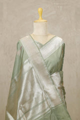 Sage Green Banarasi Katan Silk Saree with Flamingo Motifs