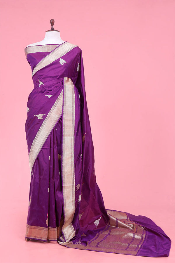 purple saree, Banarasi Silk Saree, Banarasi saree, pure silk saree, wedding saree, party wear saree​, handloom saree