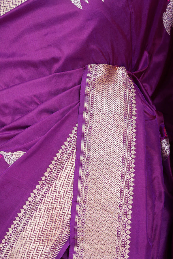 Purple Katan Silk Banarasi Saree with Flamingo Motifs