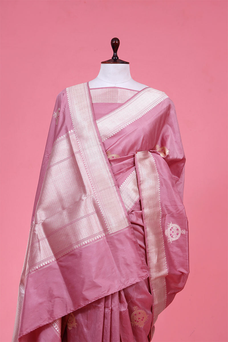 Mauve Kadhwa Woven Katan Silk Saree with Ethnic Motifs