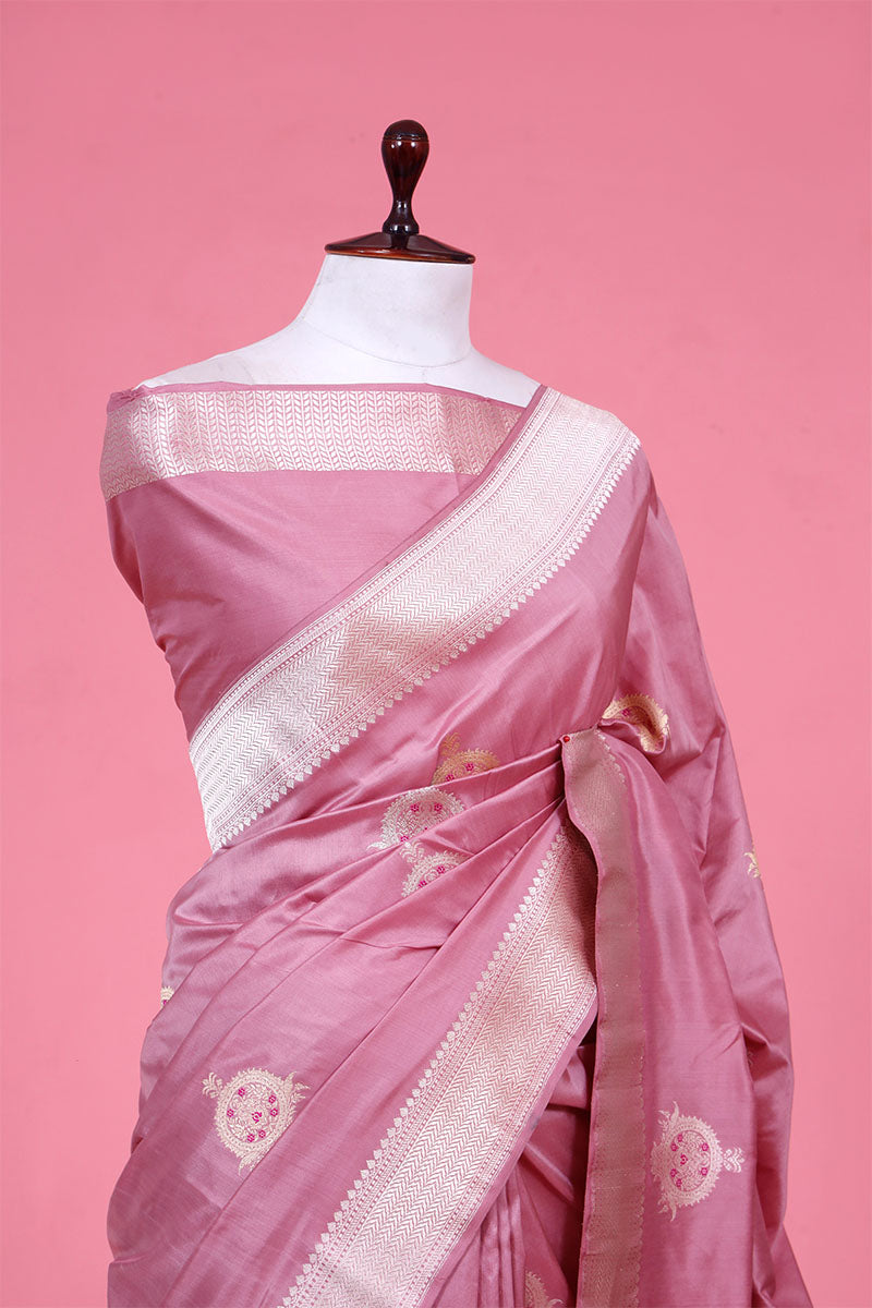 Mauve Kadhwa Woven Katan Silk Saree with Ethnic Motifs