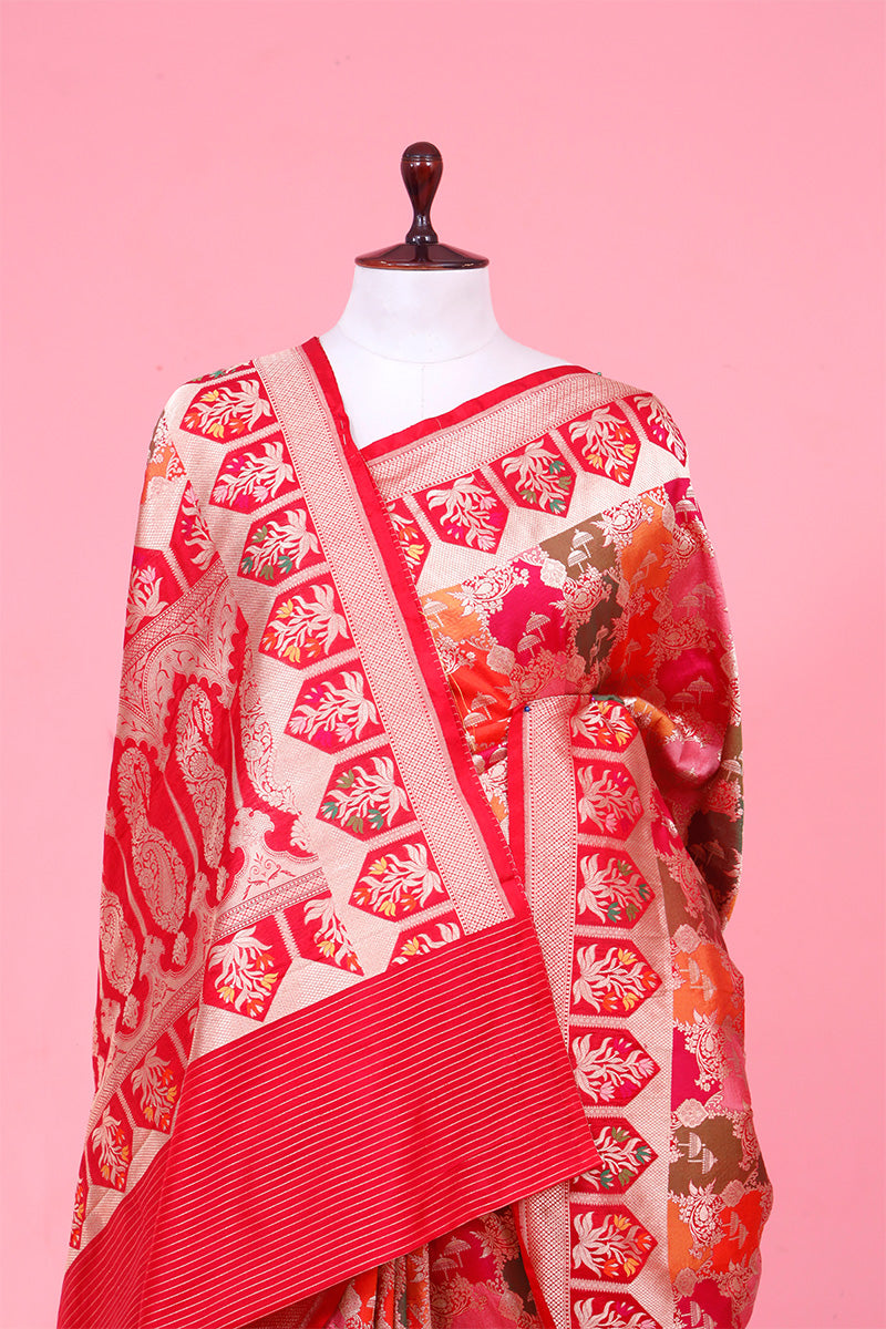 Katan Silk Banarasi Saree with Water Gold Zari Jaal work