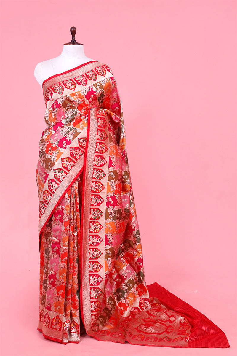 Katan Silk Banarasi Saree with Water Gold Zari Jaal work