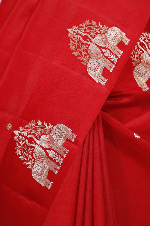 Red Handloom Banarasi Silk Saree with Hastin Motifs