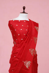 Red Handloom Banarasi Silk Saree with Hastin Motifs