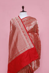 Red Banarasi Katan Silk Saree with Pichwai Motifs