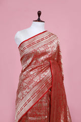 Red Banarasi Katan Silk Saree with Pichwai Motifs