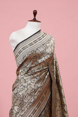 Black Banarasi Katan Silk Saree with Gold Zari Pichwai work