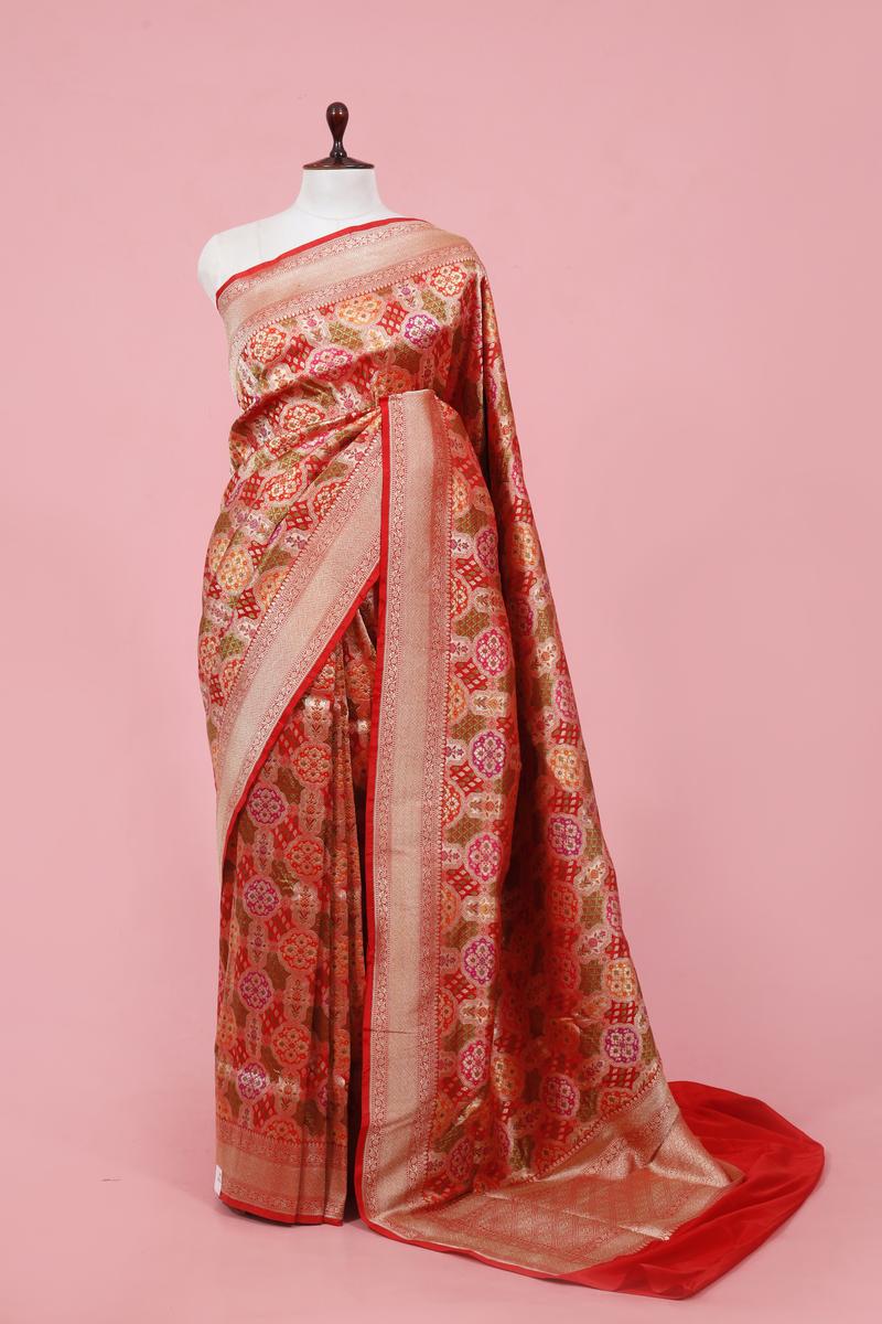 Banarasi Silk Saree, Banarasi saree, silk saree, red saree, wedding wear saree, katan silk saree, Handloom saree 