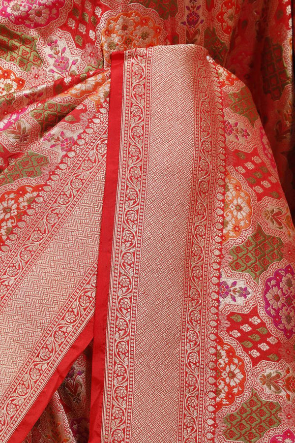 Red Katan Silk Banarasi Saree with Gold Zari Meenakari work